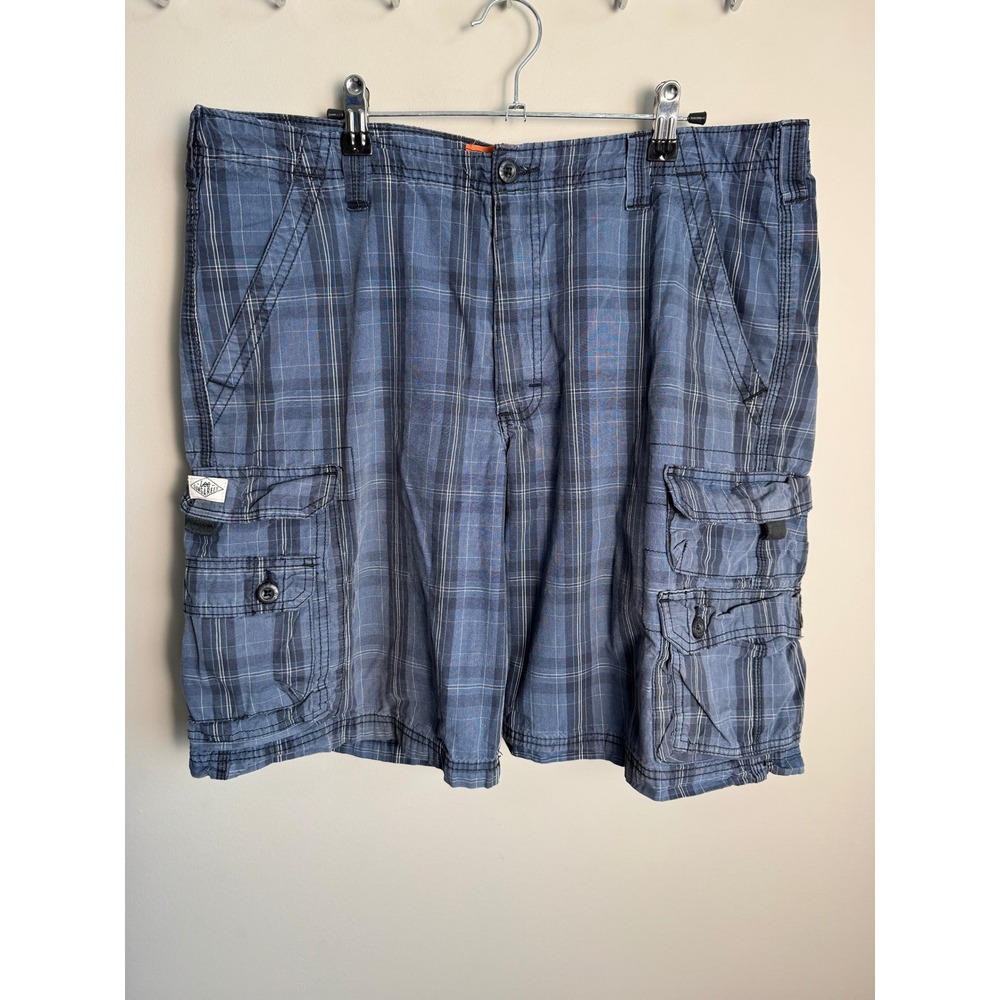 Lee Mens Blue Plaid Cargo Shorts 36 Utility Gorpcore Hiking Summer Baggy